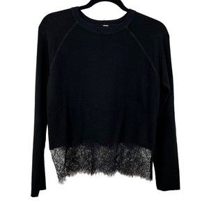 Monrow Women's Black Pullover Soft Sweatshirt with Lace Trim Sz. XS